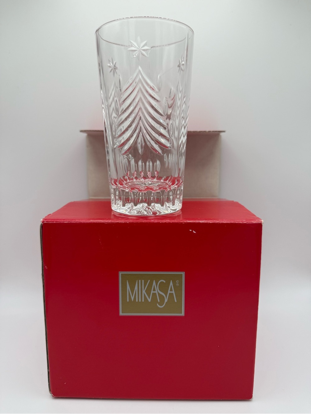 Mikasa Clear Crystal Highball Glass with Holiday Tree Motif-set of 4.